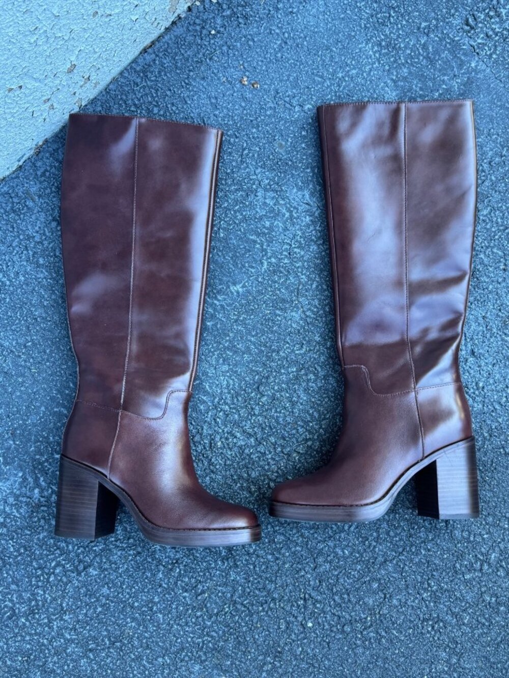 Vince Camuto Gibi Leather Knee High Boots 6 Burgundy Oxblood Block Heel
